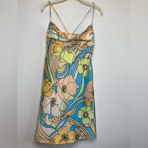 NWOT Zara Satin Poppies Mini Dress Size Large Mod Retro Hippie Boho Festival